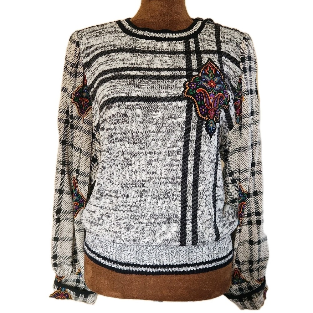 Vintage 1980s UMI Collections By Anne Crimmins Sweater Blouse Size M Mixed Print
